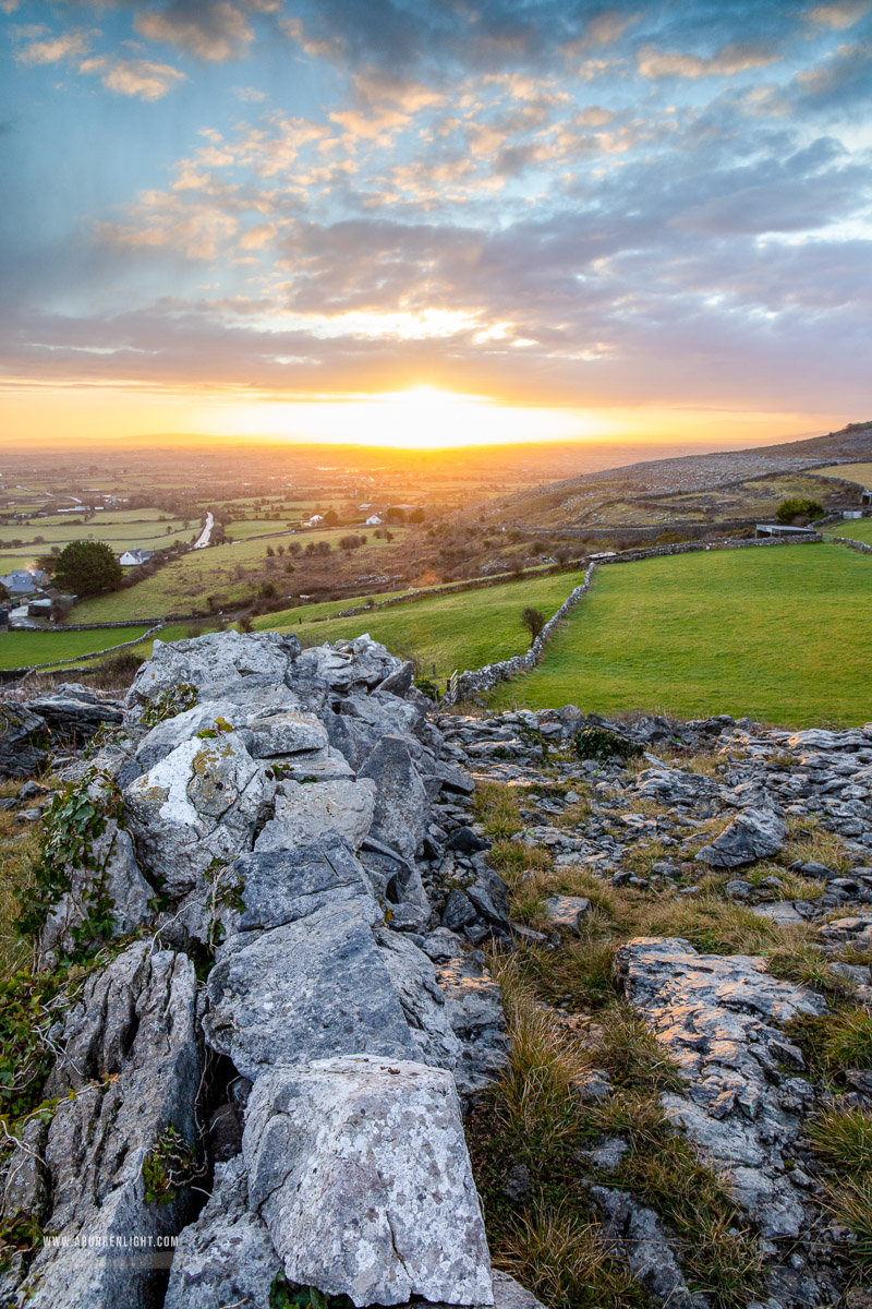 Abbey Hill Burren Clare Ireland - abbey hill,february,sunrise,winter,golden,hills,wall