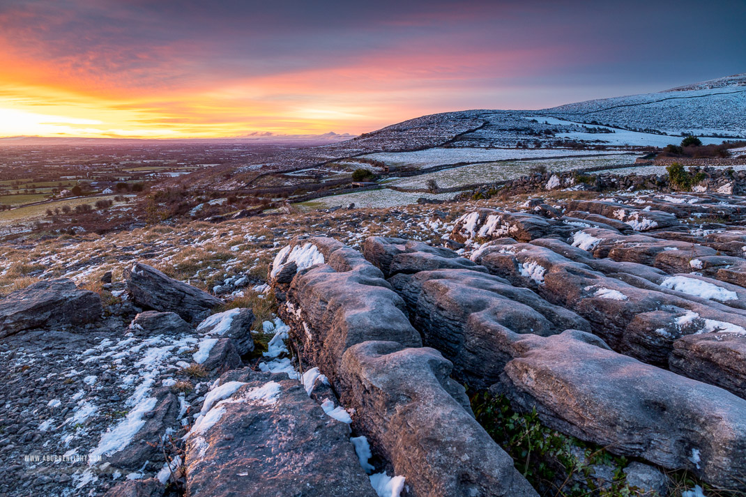 Abbey Hill Burren Clare Ireland - abbey hill,march,snow,twilight,winter,hills