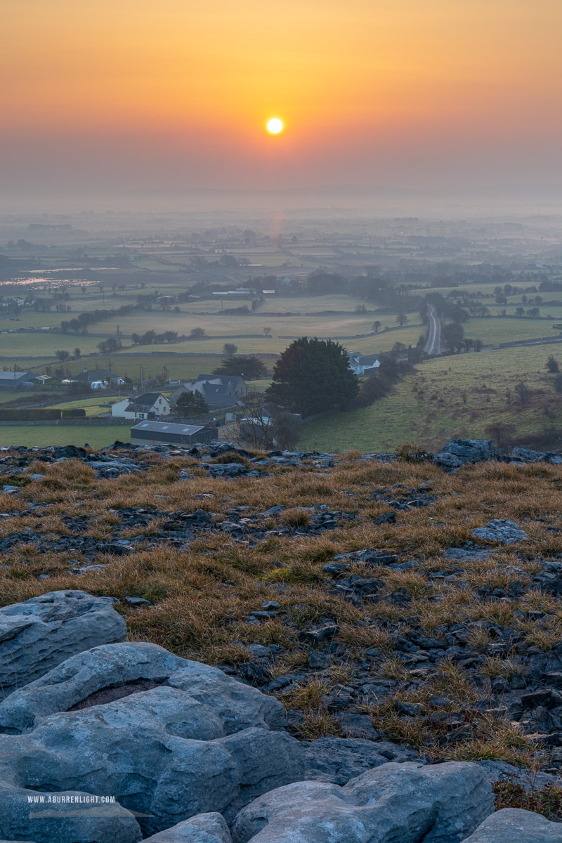 Abbey Hill Burren Clare Ireland - abbey hill,march,mist,spring,sunrise,hills