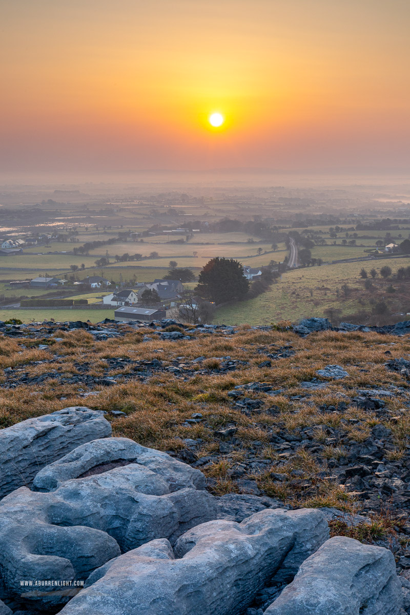 Abbey Hill Burren Clare Ireland - abbey hill,march,mist,spring,sunrise,hills