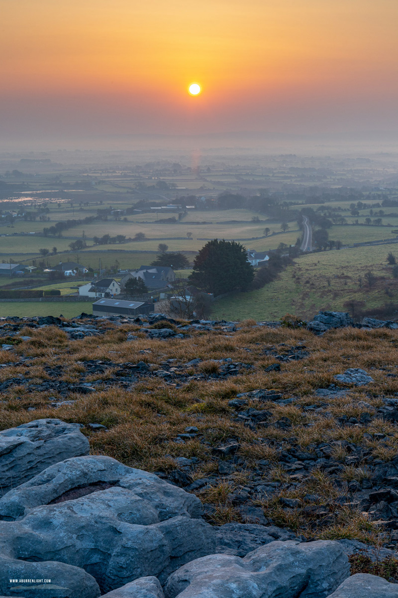 Abbey Hill Burren Clare Ireland - abbey hill,march,mist,spring,sunrise,hills,orange