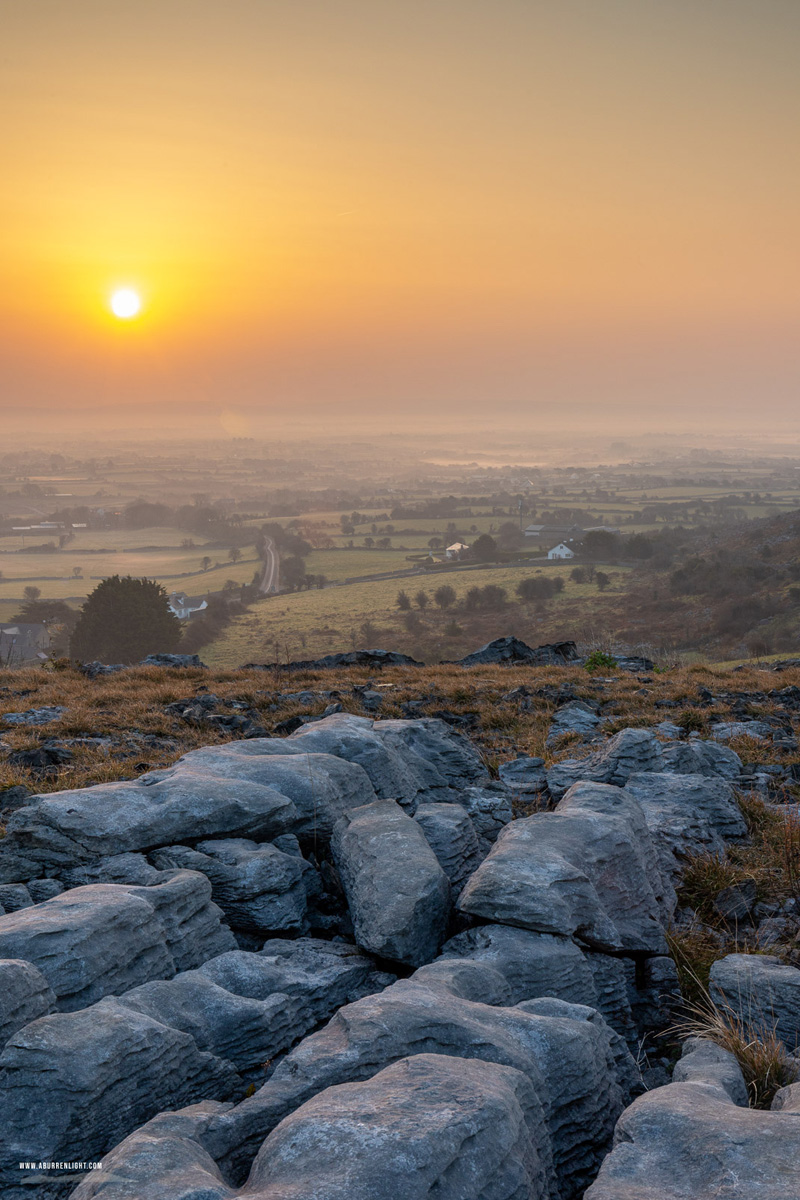 Abbey Hill Burren Clare Ireland - abbey hill,march,mist,spring,sunrise,hills,orange