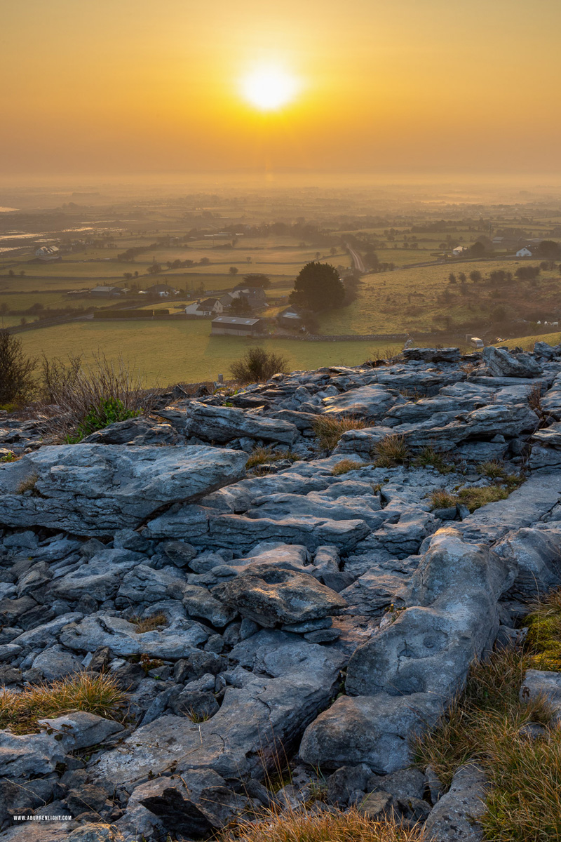 Abbey Hill Burren Clare Ireland - abbey hill,golden hour,march,mist,spring,sunrise,hills,orange