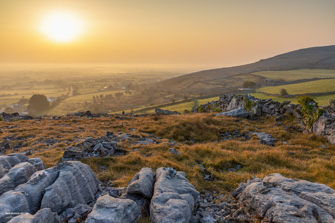 Abbey Hill Burren Clare Ireland - abbey hill,golden hour,march,mist,spring,sunrise,hills,haze