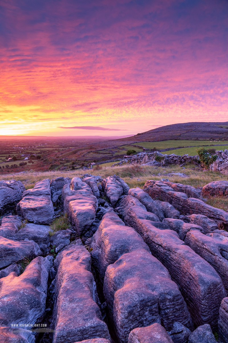 Abbey Hill Burren Clare Ireland - abbey hill,autumn,long exposure,october,pink,purple,sunrise,twilight,hills