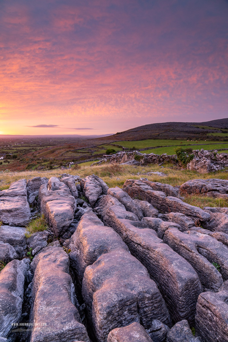 Abbey Hill Burren Clare Ireland - abbey hill,autumn,long exposure,october,pink,purple,sunrise,twilight,hills