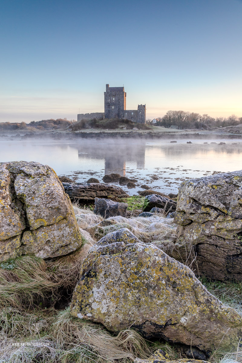 Dunguaire Castle Kinvara Clare Ireland - castle,dunguaire,frost,january,kinvara,mist,reflections,sunrise,winter,coast