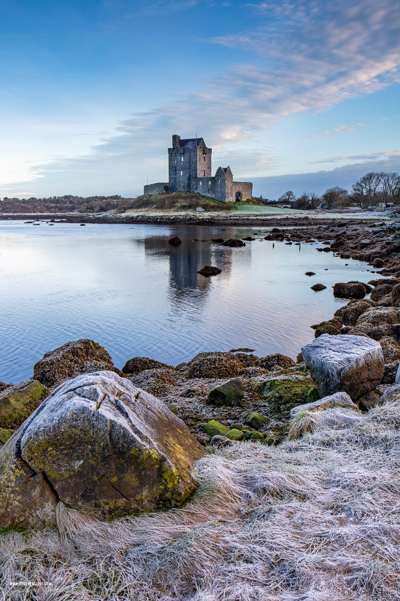 Dunguaire Castle Kinvara Clare Ireland - dunguaire,castle,frost,january,kinvara,landmark,reflections,sunrise,winter,coast