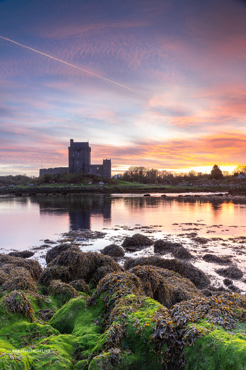 Dunguaire Castle Kinvara Clare Ireland - castle,dunguaire,green algae,kinvara,landmark,march,pink,twilight,winter,coast