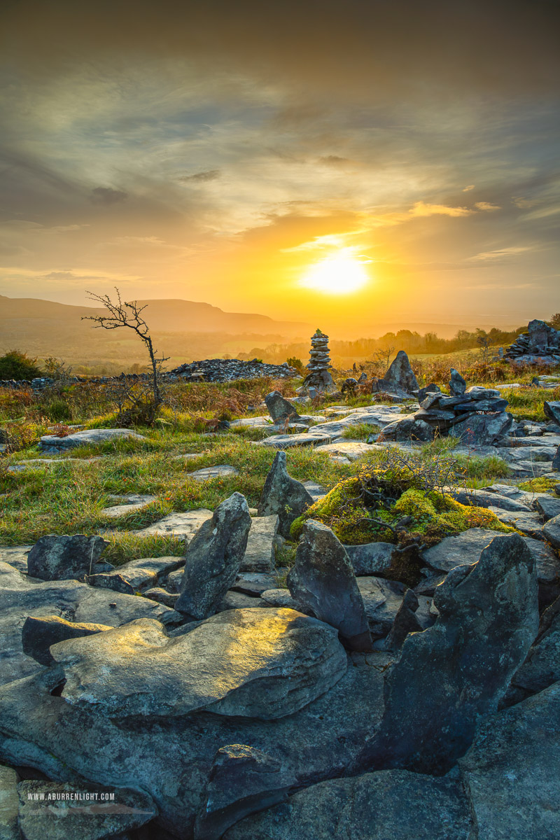 Fahee North Carron Burren East Clare Ireland - autumn,fahee,golden,hills,limited,lone tree,mist,october,portfolio,prayer,stone,sunrise,portfolio,pick-hills,limited