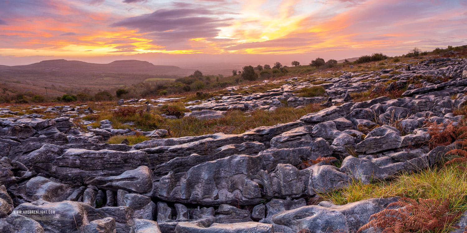 Fahee North Carron Burren East Clare Ireland - autumn,fahee,hills,october,orange,panorama,red,twilight