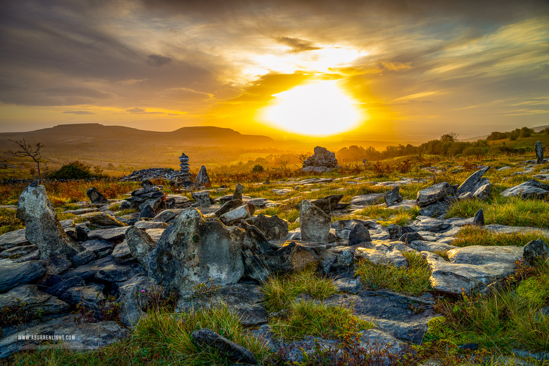 Fahee North Carron Burren East Clare Ireland - autumn,fahee,golden,hills,lone tree,mist,october,portfolio,prayer,stone,sunrise