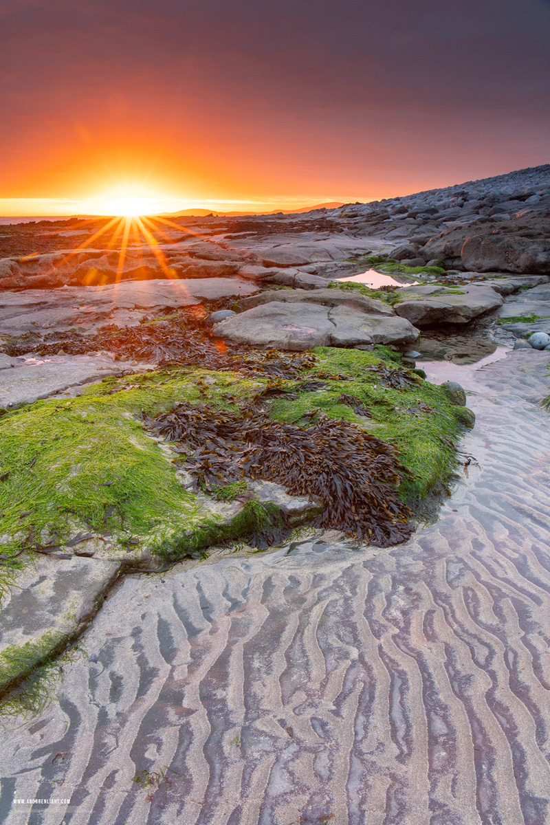 Gleninagh Ballyvaughan Wild Atlantic Way Clare Ireland - april,gleninagh,green algae,orange,sand ripples,spring,sunrise,sunstar,coast,ballyvaughan