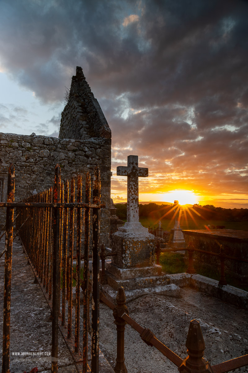 Kilmacduagh Monastery Burren Clare Ireland - cemetary,grave,june,kilmacduagh,summer,sunset,lowland,church,medieval