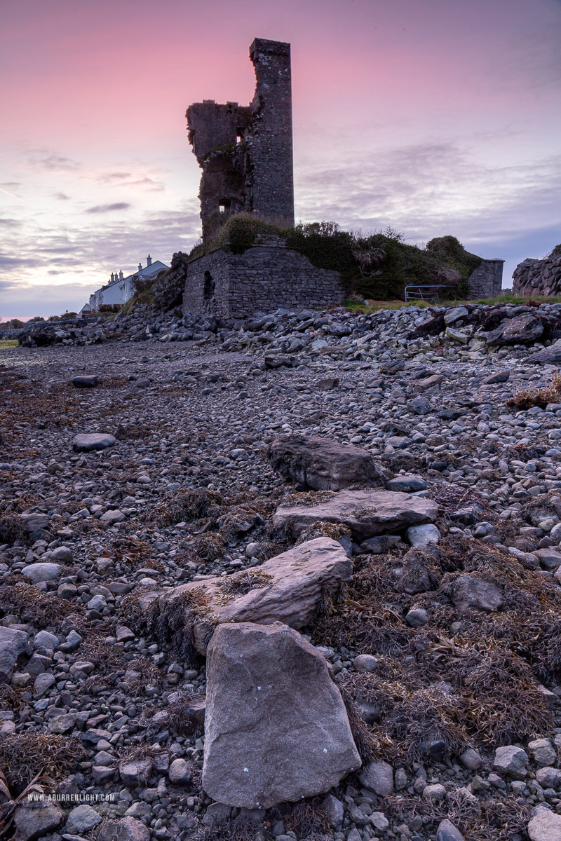 Muckinish Tower Ballyvaughan Wild Atlantic Way Clare Ireland - april,landmark,muckinish,pink,spring,twilight,coast,tower