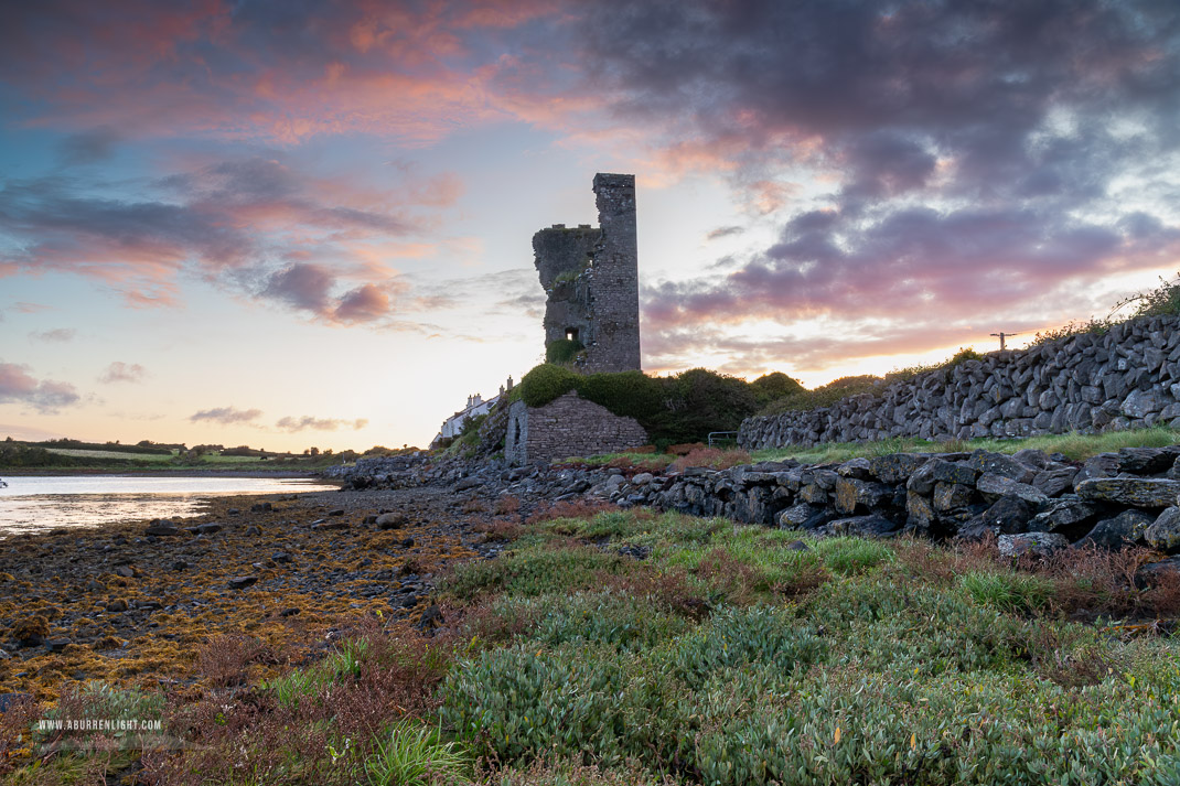 Muckinish Tower Ballyvaughan Wild Atlantic Way Clare Ireland - autumn,ballyvaughan,castle,muckinish,pink,september,sunrise,tower,coast