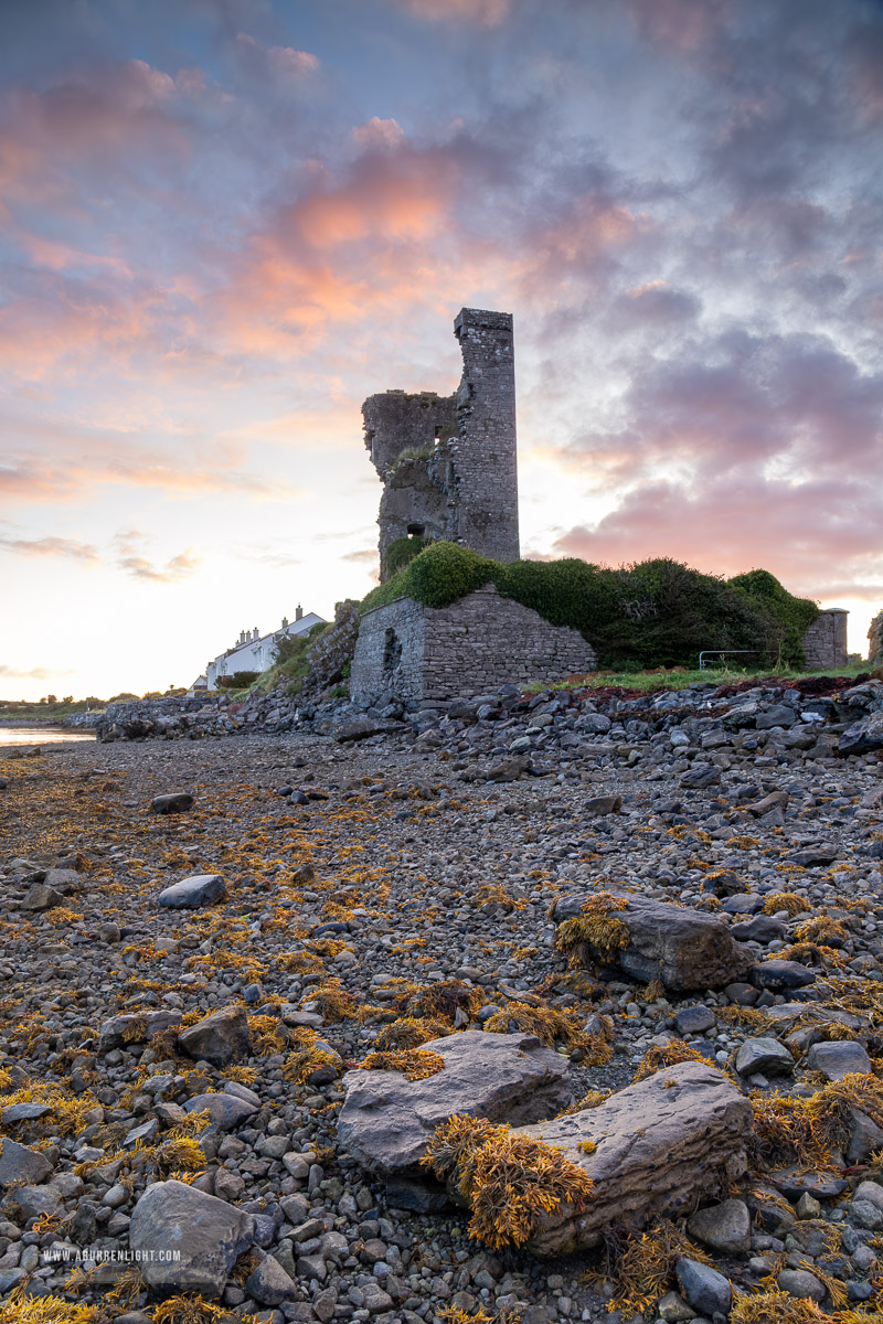 Muckinish Tower Ballyvaughan Wild Atlantic Way Clare Ireland - autumn,ballyvaughan,castle,muckinish,pink,september,sunrise,tower,coast