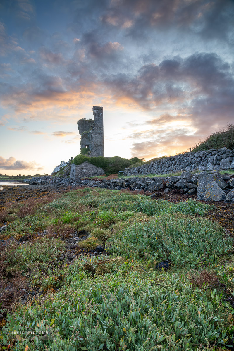 Muckinish Tower Ballyvaughan Wild Atlantic Way Clare Ireland - autumn,ballyvaughan,castle,muckinish,pink,september,sunrise,tower,coast