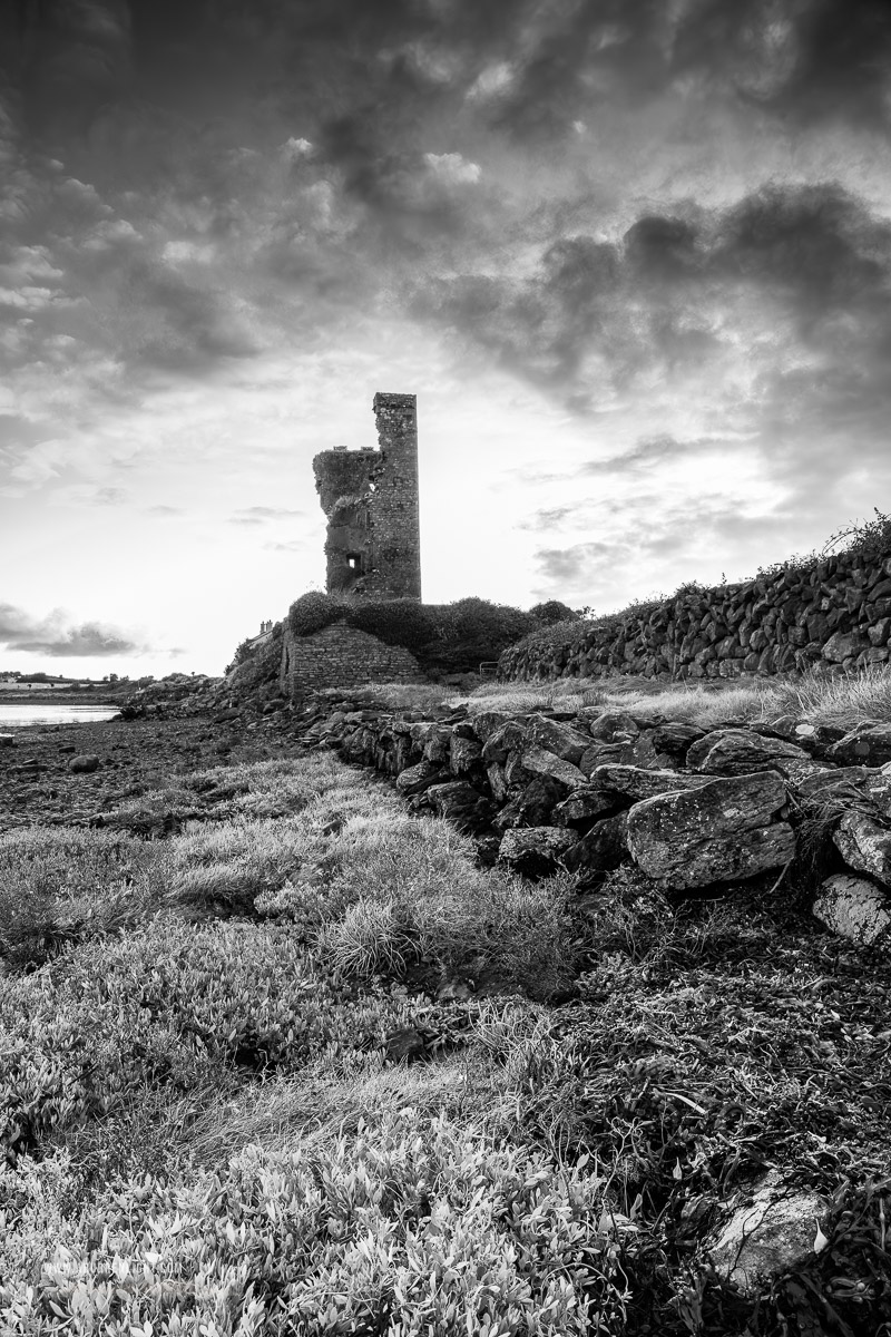 Muckinish Tower Ballyvaughan Wild Atlantic Way Clare Ireland - autumn,monochrome,ballyvaughan,castle,coast,muckinish,pink,september,sunrise,tower