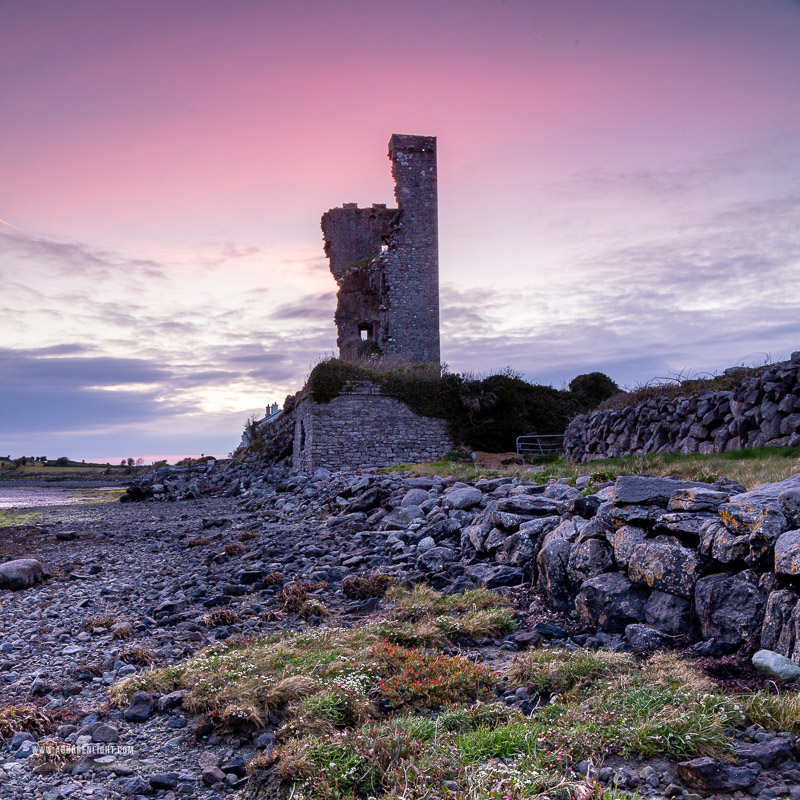 Muckinish Tower Ballyvaughan Wild Atlantic Way Clare Ireland - april,coast,landmark,muckinish,pink,spring,square,twilight