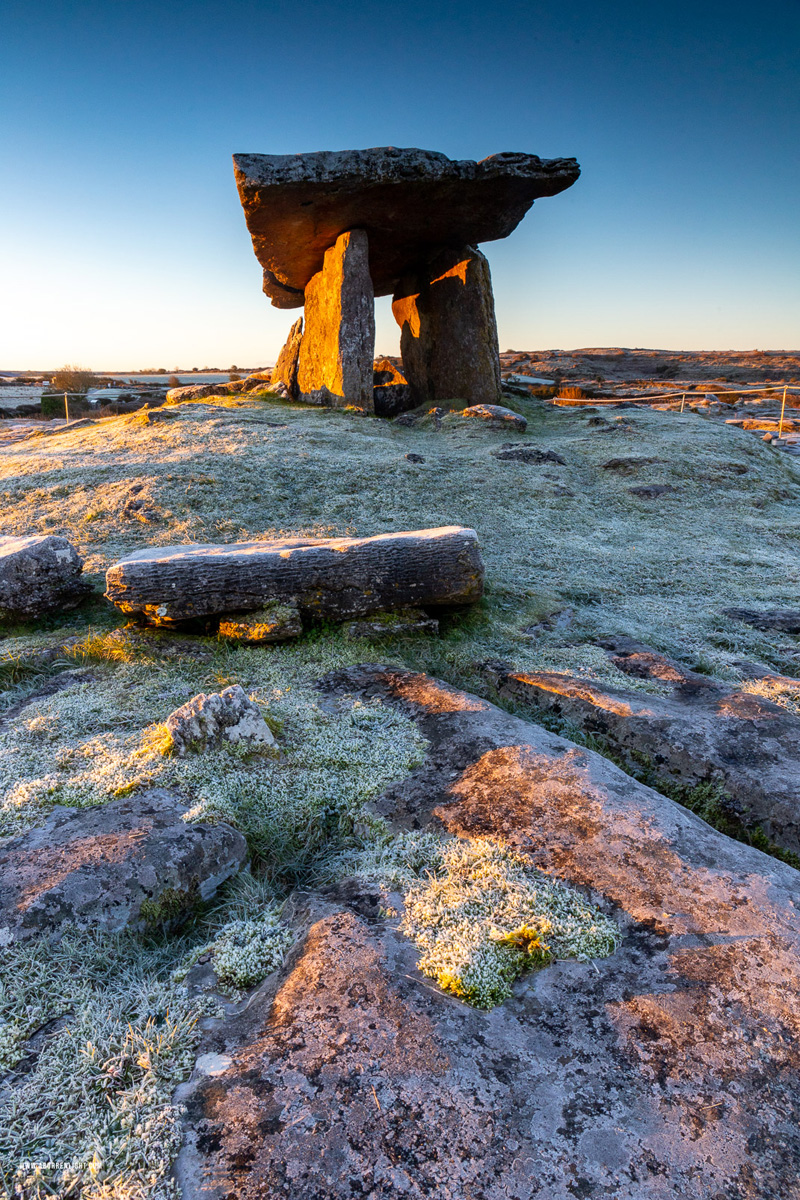 Poulnabrone Dolmen Roughan Hill Burren Clare Ireland - dolmen,frost,january,landmark,poulnabrone,sunrise,winter,tomb,roughan,hills