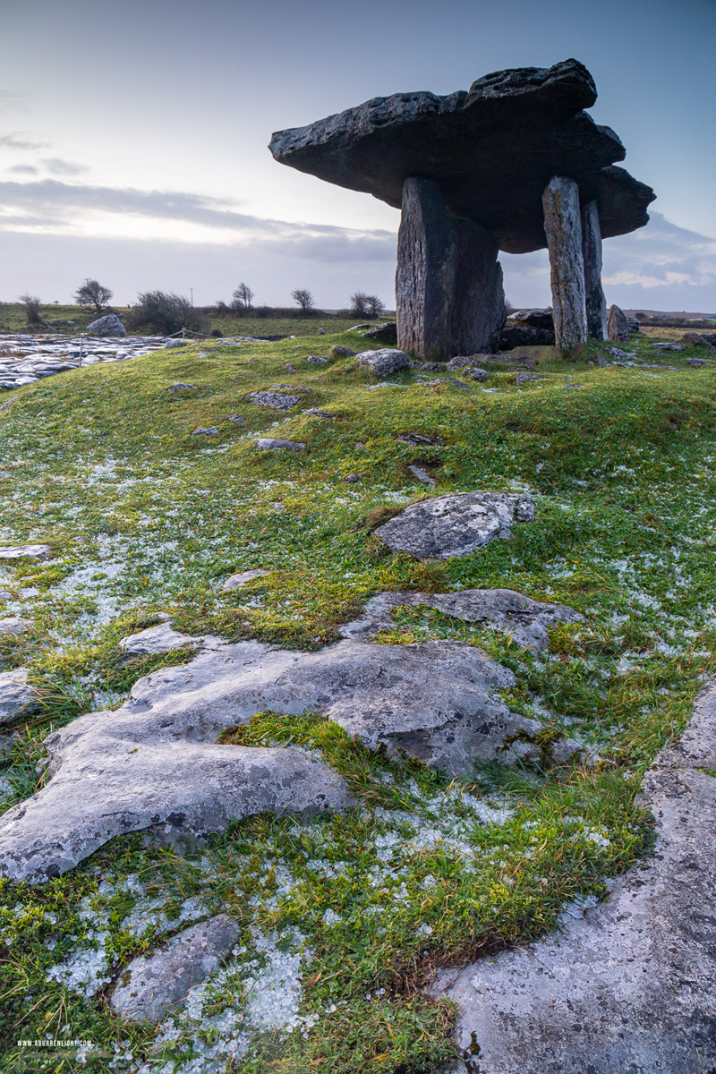 Poulnabrone Dolmen Roughan Hill Burren Clare Ireland - dolmen,hail,january,landmark,poulnabrone,winter,tomb,hills,roughan