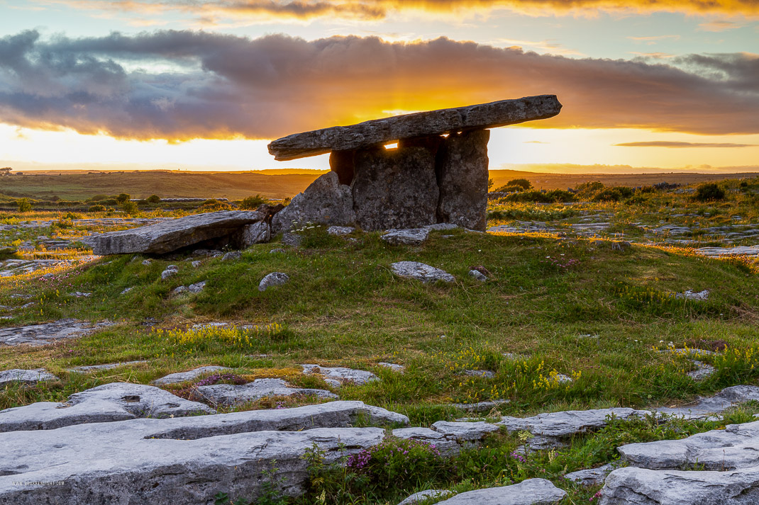 Poulnabrone Dolmen Roughan Hill Burren Clare Ireland - golden,july,landmark,poulnabrone,summer,sunset,tomb,hills