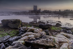 castle,dunguaire,frost,green algae,january,kinvara,mist,purple,reflections,twilight,winter,coast