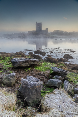 castle,dunguaire,frost,green algae,january,kinvara,mist,reflections,sunrise,winter,castle