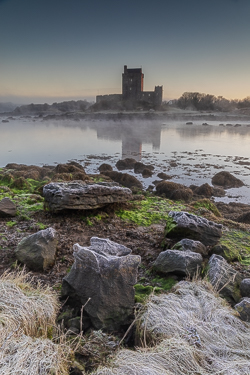 castle,dunguaire,frost,green algae,january,kinvara,mist,reflections,sunrise,winter,coast