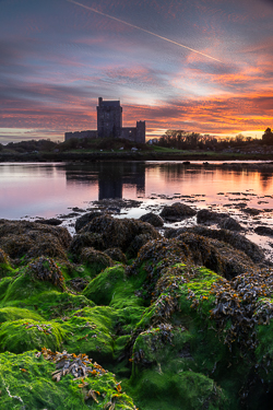 castle,dunguaire,green algae,kinvara,landmark,march,pink,twilight,winter,coast