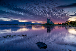 castle,dunguaire,july,kinvara,landmark,long exposure,purple,reflections,summer,twilight,coast