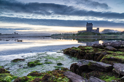 castle,dunguaire,july,landmark,mist,reflections,summer,twilight,coast,blue