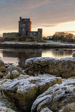 castle,dunguaire,frost,january,kinvara,landmark,pink,sunrise,twilight,winter