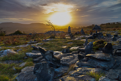 autumn,fahee,golden,hills,lone tree,mist,october,prayer,stone,sunrise