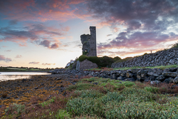 autumn,ballyvaughan,castle,muckinish,pink,september,sunrise,tower,coast