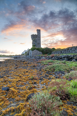 autumn,ballyvaughan,castle,muckinish,pink,september,sunrise,tower,coast