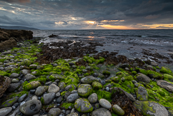 flaggy shore,green algae,july,summer,sunset,coast,drama