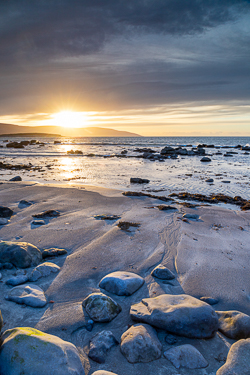 boulder,flaggy shore,golden,march,sunset,winter,coast