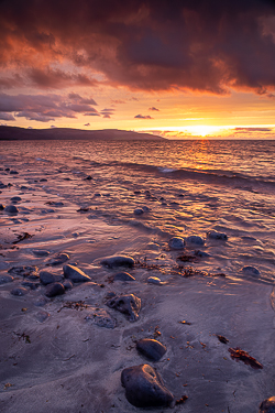 boulders,flaggy shore,golden,orange,september,summer,sunset,coast