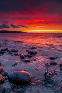 afterburn,boulder,dusk,flaggy shore,red,september,summer,sunset,coast